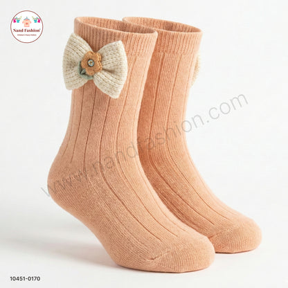 Soft Ribbed Kids Socks with Flower Bow