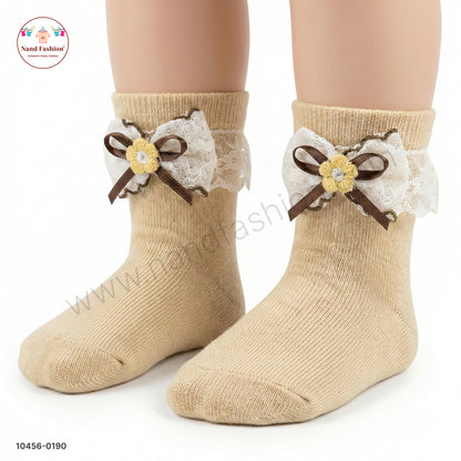 Kids Cotton Socks with Lace & Flower