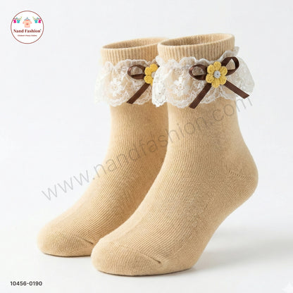 Kids Cotton Socks with Lace & Flower