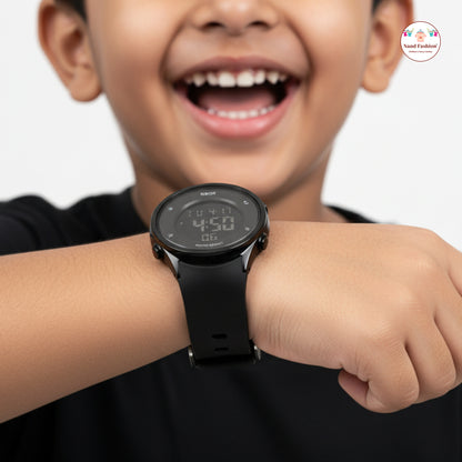 Kids Digital Sports Watch | Black Waterproof LED Watch | Soft Silicone Strap | Multi-Function Display