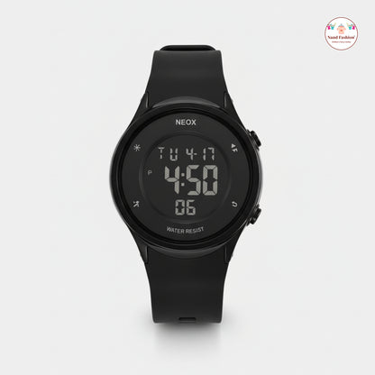 Kids Digital Sports Watch | Black Waterproof LED Watch | Soft Silicone Strap | Multi-Function Display