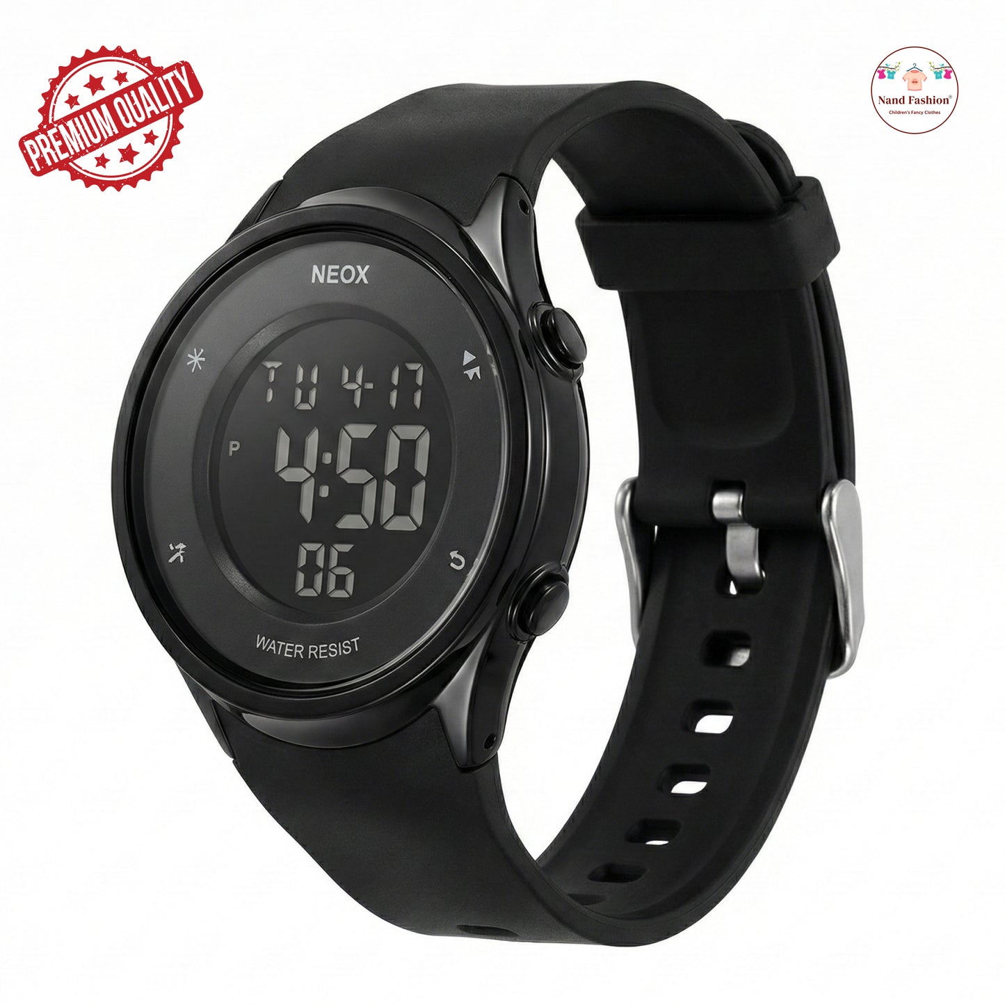 Kids Digital Sports Watch | Black Waterproof LED Watch | Soft Silicone Strap | Multi-Function Display