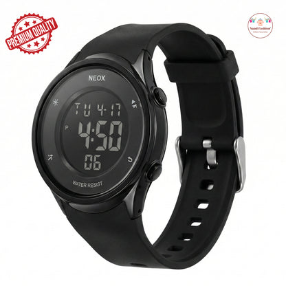 Kids Digital Sports Watch | Black Waterproof LED Watch | Soft Silicone Strap | Multi-Function Display