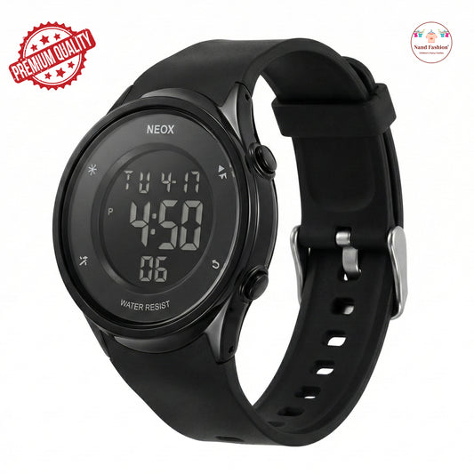 Kids Digital Sports Watch | Black Waterproof LED Watch | Soft Silicone Strap | Multi-Function Display