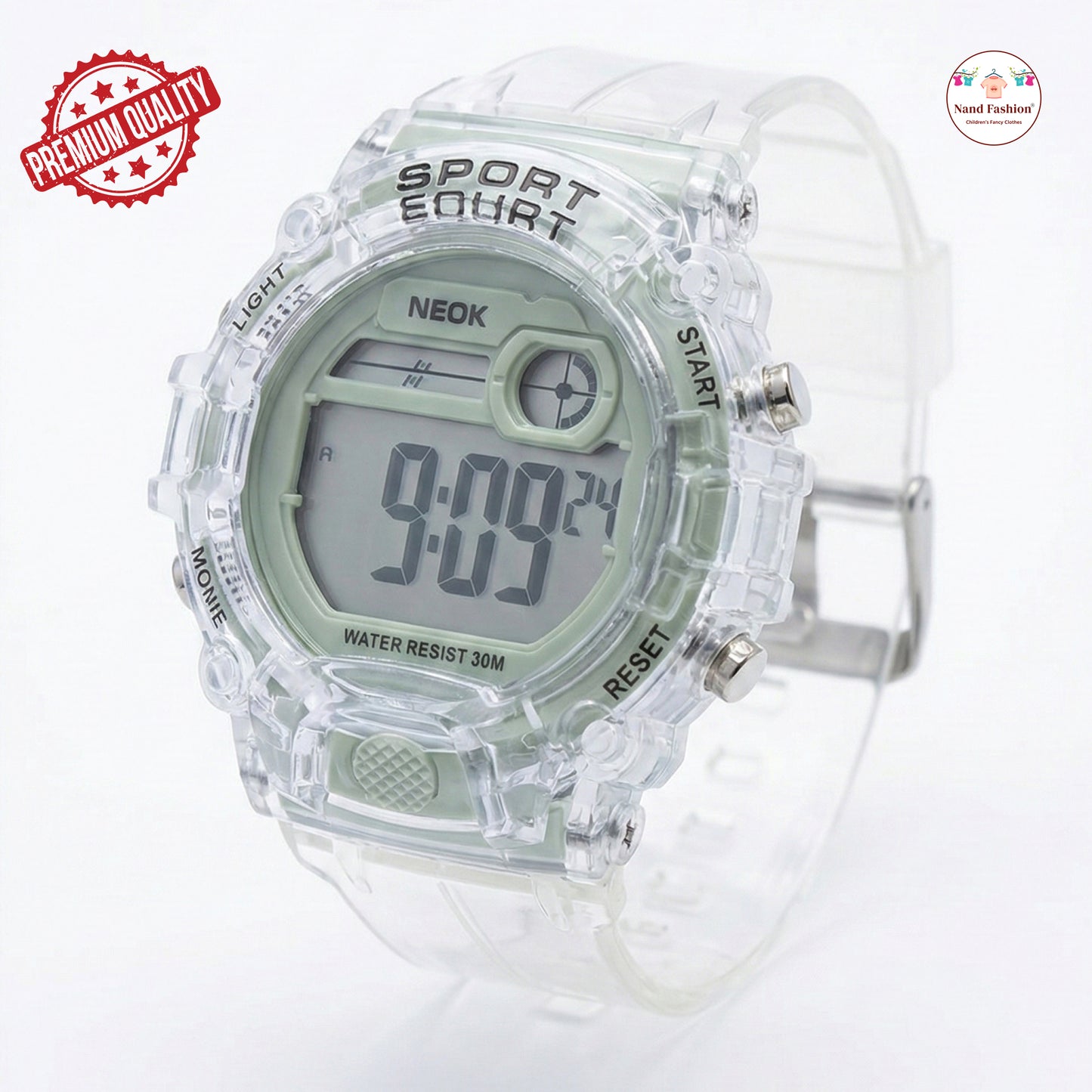 Kids Digital Sports Watch | Transparent Strap | Waterproof 30M | Multi-Function LED Display