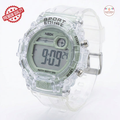 Kids Digital Sports Watch | Transparent Strap | Waterproof 30M | Multi-Function LED Display