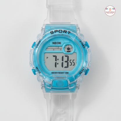 Kids Digital Sports Watch | Transparent Strap | Waterproof 30M | Multi-Function LED Display