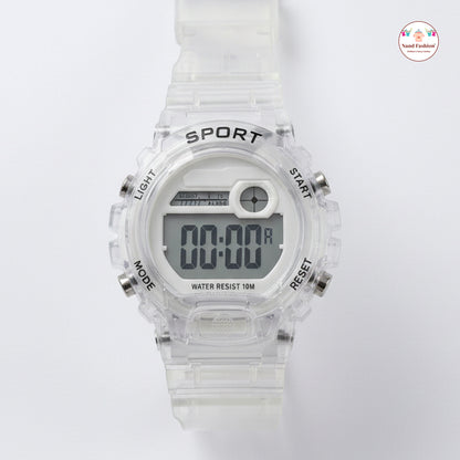 Kids Digital Sports Watch | Transparent Strap | Waterproof 30M | Multi-Function LED Display