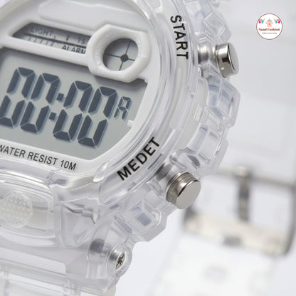 Kids Digital Sports Watch | Transparent Strap | Waterproof 30M | Multi-Function LED Display