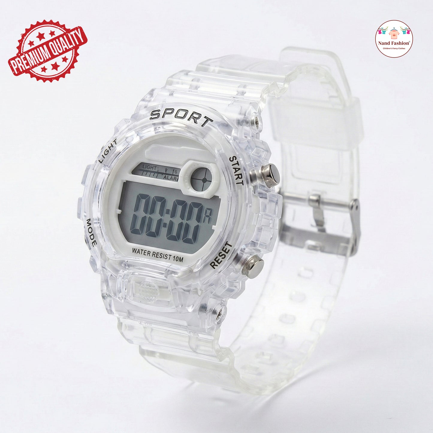 Kids Digital Sports Watch | Transparent Strap | Waterproof 30M | Multi-Function LED Display
