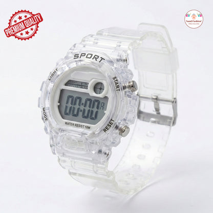 Kids Digital Sports Watch | Transparent Strap | Waterproof 30M | Multi-Function LED Display