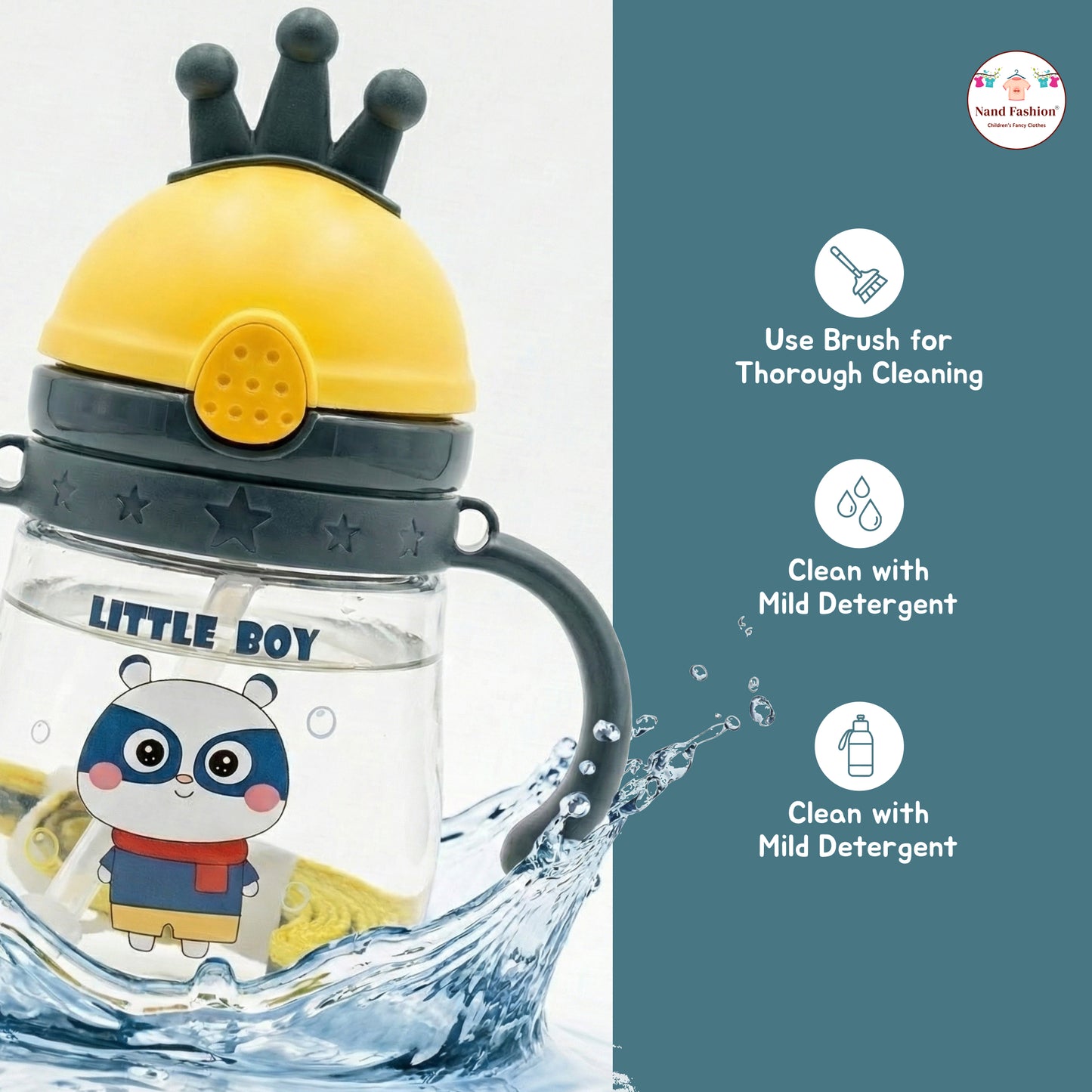 Kids Water Bottle with Straw & Handle | Leak-Proof Cartoon Sipper Bottle for Toddlers in pink and Dark Green