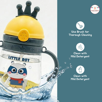 Kids Water Bottle with Straw & Handle | Leak-Proof Cartoon Sipper Bottle for Toddlers in pink and Dark Green