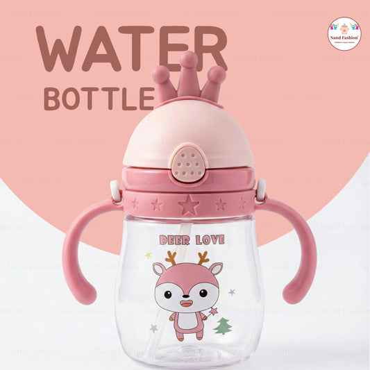 Kids Water Bottle with Straw & Handle | Leak-Proof Cartoon Sipper Bottle for Toddlers in pink and Dark Green