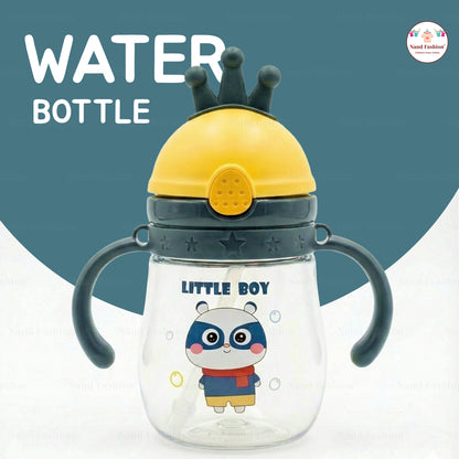 Kids Water Bottle with Straw & Handle | Leak-Proof Cartoon Sipper Bottle for Toddlers in pink and Dark Green