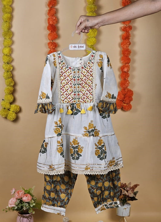 White and Green Sharara Pair