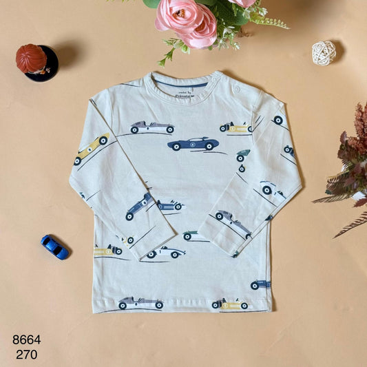 Boys Full Sleeve Car Print T-Shirt