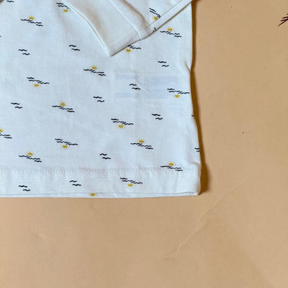 Boys Cream Printed Full Sleeve T-Shirt