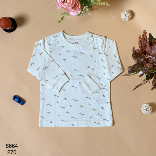 Boys Cream Printed Full Sleeve T-Shirt