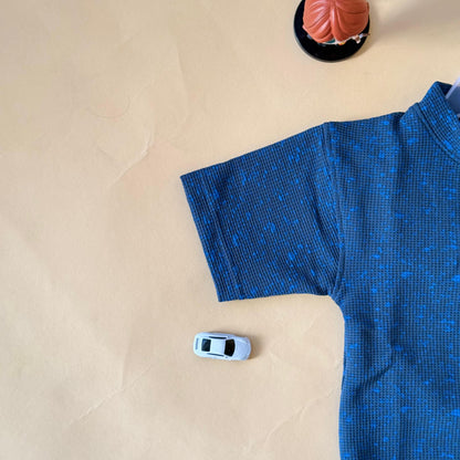 Drop Shoulder"Blue Iconic Texture"T-Shirt