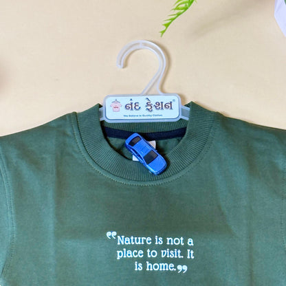 Drop Shoulder"Living with Nature"T-Shirt