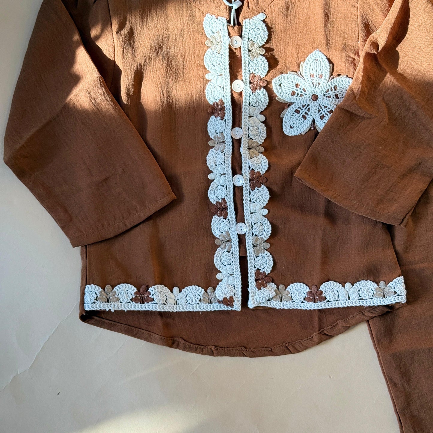 Elegant Brown Embroidered Kids Co-Ord Set
