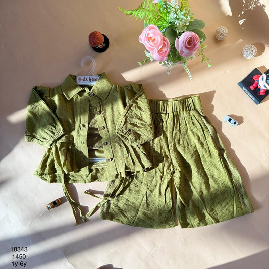 Trendy Olive Green 3-Piece Co-Ord Set for Girls