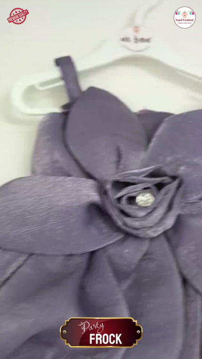 Elegant Lavender Flower Applique Party Wear Frock for Baby Girls with Layered Flare