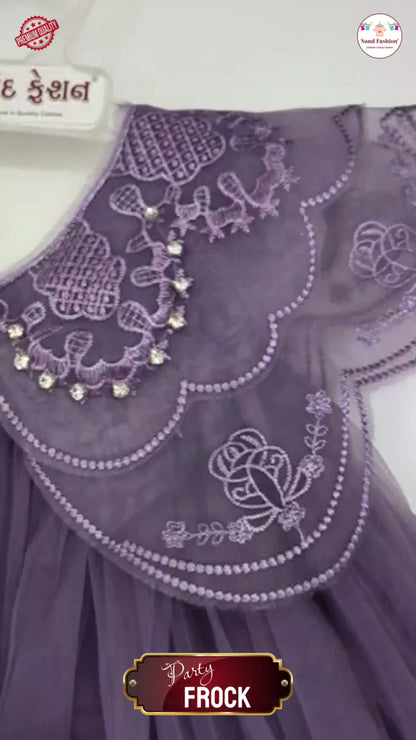 Pearl-Collar Net Party Wear Frock for Baby Girls – Available in Purple & White