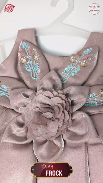 Premium High-Low Baby Girl Party Wear Frock with 3D Flower & Embroidered Design – Pink