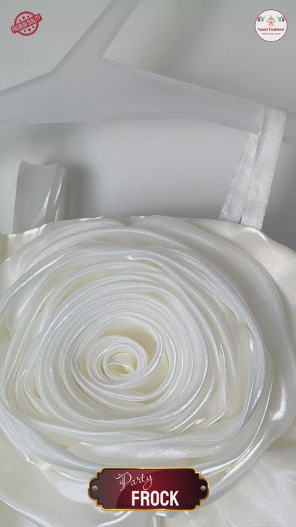 Snow White Rose Applique Party Wear Frock for Baby Girls with Puffy Layered Skirt