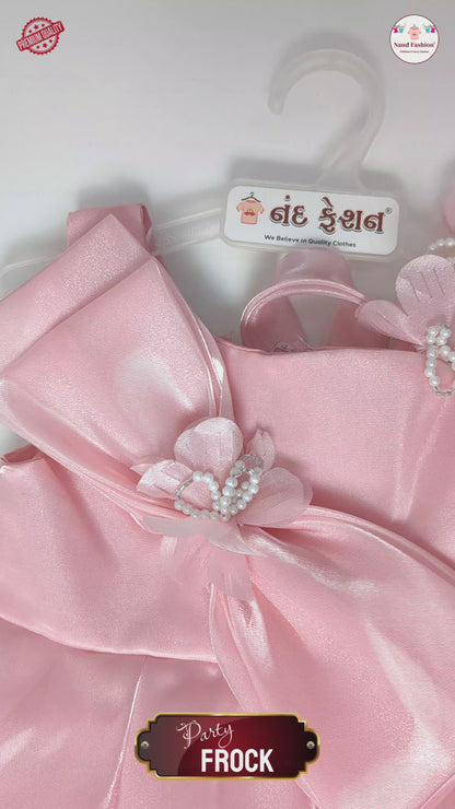 Kids High-Low Pink Party Wear Frock | Premium Bow Design Birthday Dress